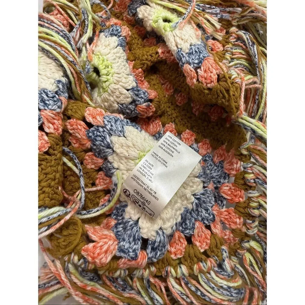 Free People Summer Of Love Crochet Hippie Boho Granny Square Tank Top Sz M/L